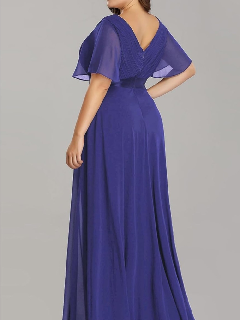Ever Pretty Plus Size V-Neck Flutter Sleeve Maxi Dress in Royal Purple - Picture 2 of 5